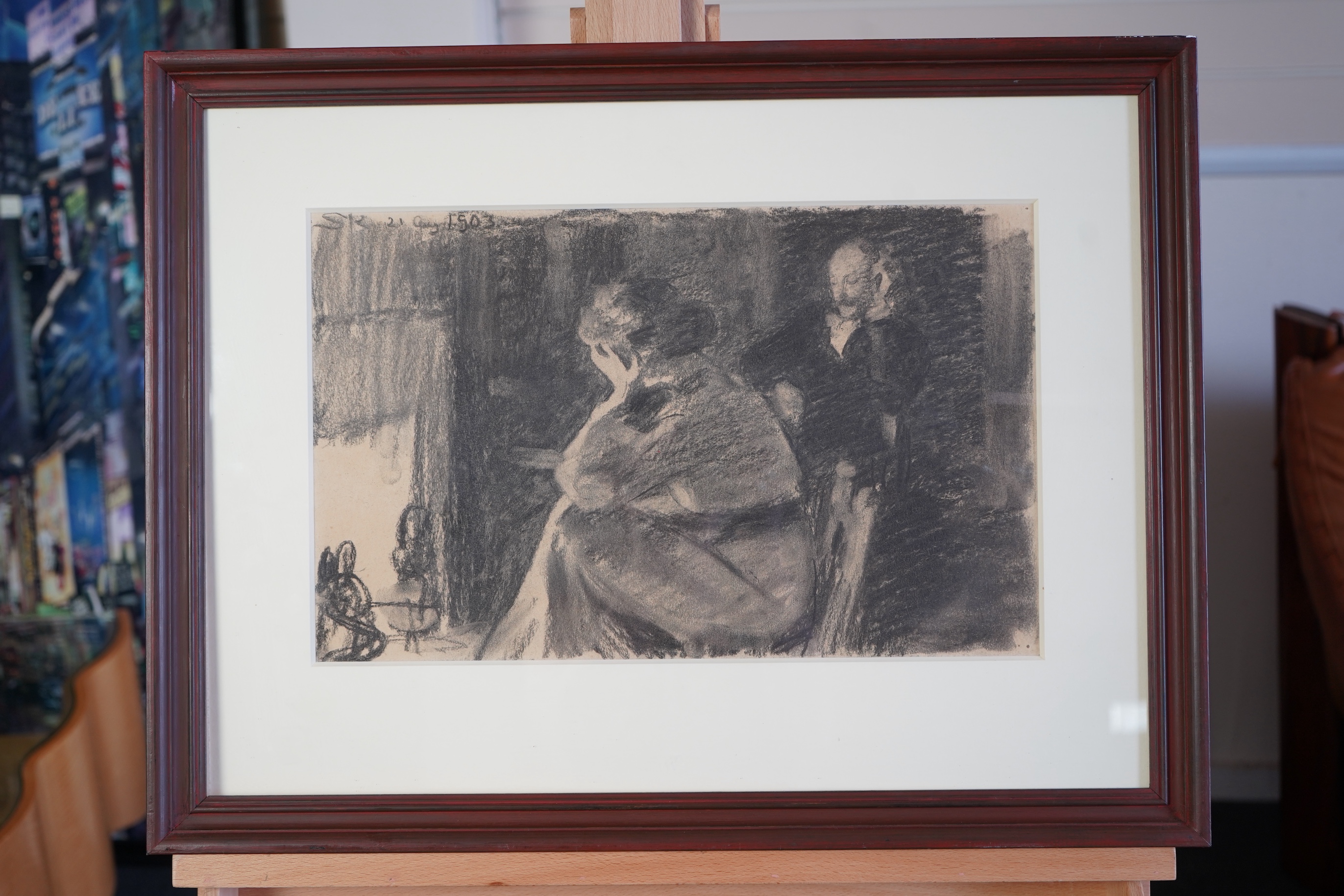 Christian Krøhg, Norwegian 1852–1925, Two figures beside a fireplace in an interior